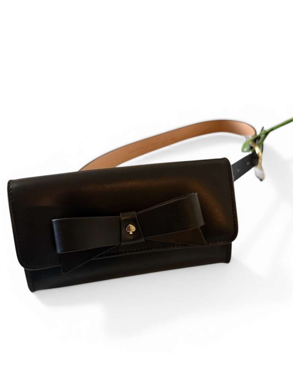 NWT Kate Spade Black Leather Bow Belt Bag S/M